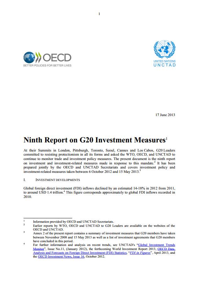 Ninth Report On G20 Investment Measures | Publications | UNCTAD ...